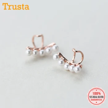 

Trusta 100% 925 Sterling Silver Shell Pearls Ear Cuff Clip On Earrings For Women Fashion Girl Without Piercing Earings DS474