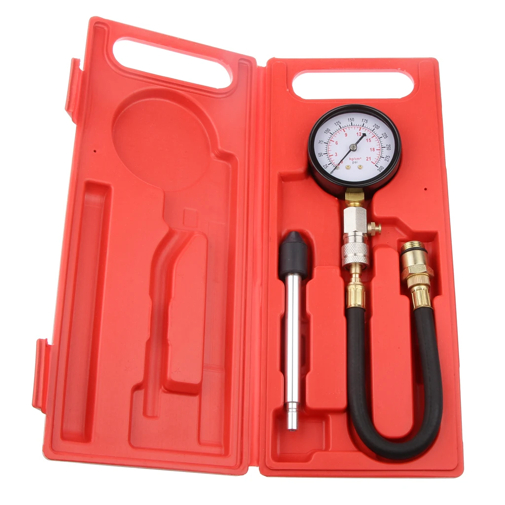 Compression Tester Kit (8 Piece Set) - Cylinder Compression Gas Engine Pressure Gauge