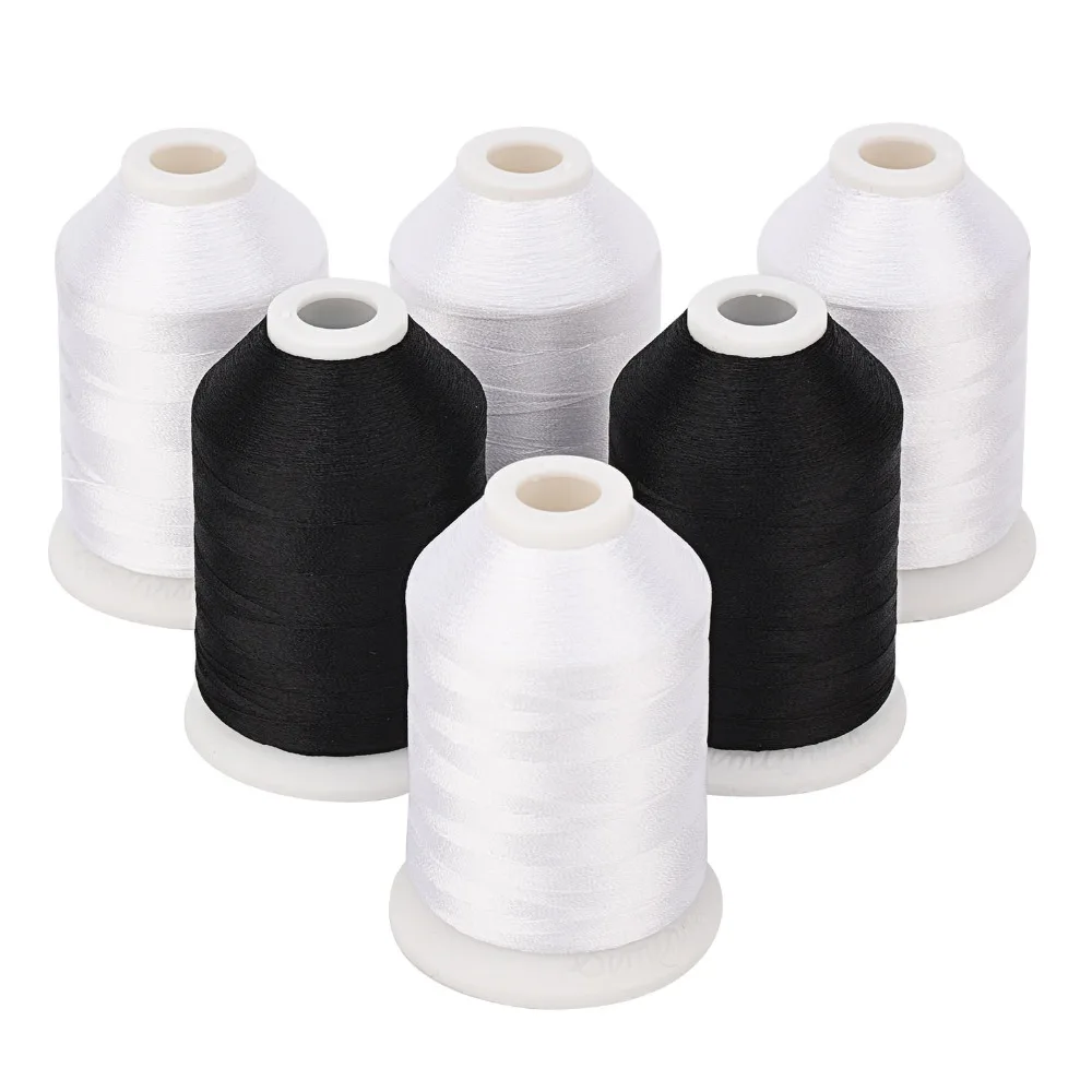 4 white 2 Black polyester embroidery bobbin thread