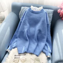 ^^Best Offers lace false two pieces women sweater knitted ruffles solid pullovers sweet lady elegant girl outwear pulls fashion tops ^^Best Offers lace false two pieces women sweater knitted ruffles solid pullovers sweet lady elegant girl outwear pulls fashion tops