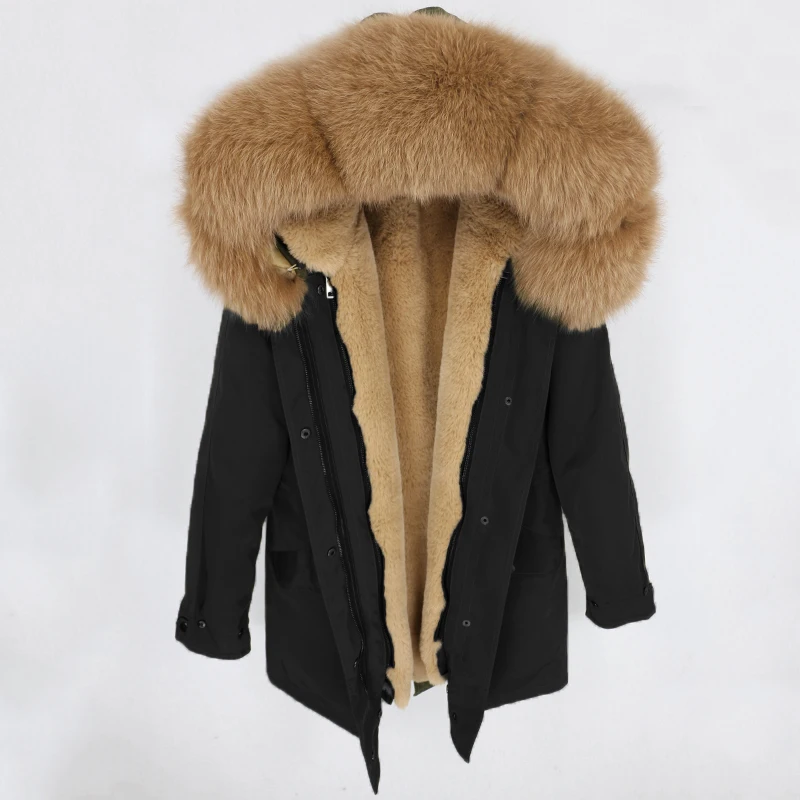 black camel Водонепроницаемый натуральный мех пальто зимняя куртка женская длинная парка натуральный Лисий меховой капюшон, воротник Толстая теплая верхняя одежда уличная Роскошная - Цвет: black camel