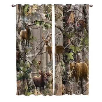 

Forest Deer Bear Bird Curtains Window Living Room Curtains Kitchen Indoor Window High Blackout Curtain