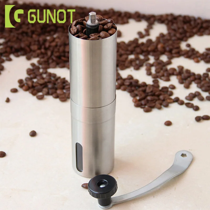 

GUNOT Mini Manual Coffee Grinder Silver Stainless Steel Handmade Coffee Bean Burr Grinders Mill Crocus Grinders Kitchen Tools