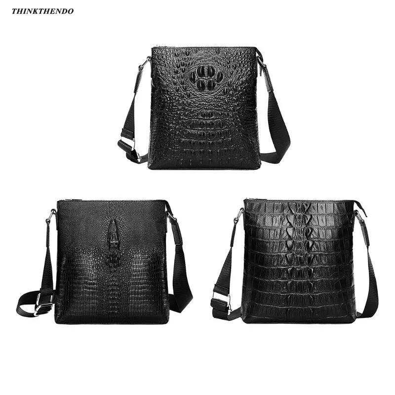 

Men's Crocodile Pattern Leather Business Crossbody Messenger Shoulder Sling Zipper Tote Bag