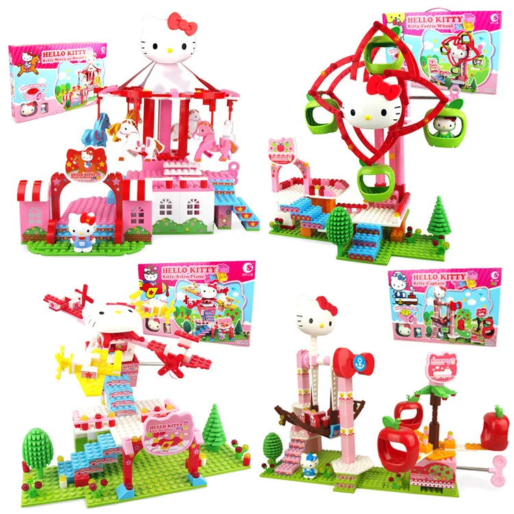 

Chao sheng Hello Kitty hello kitty Amusement Park Series Pirate Ship Scene Assembled Building Blocks GIRL'S Educational Toy