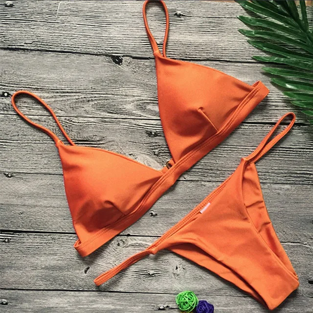 B262Orange Комплект из двух предметов микро бикини, стринги, купальник для женщин, Бразильское бикини, бандажный купальник, женский сексуальный купальный костюм с пуш-ап - Цвет: B262Orange