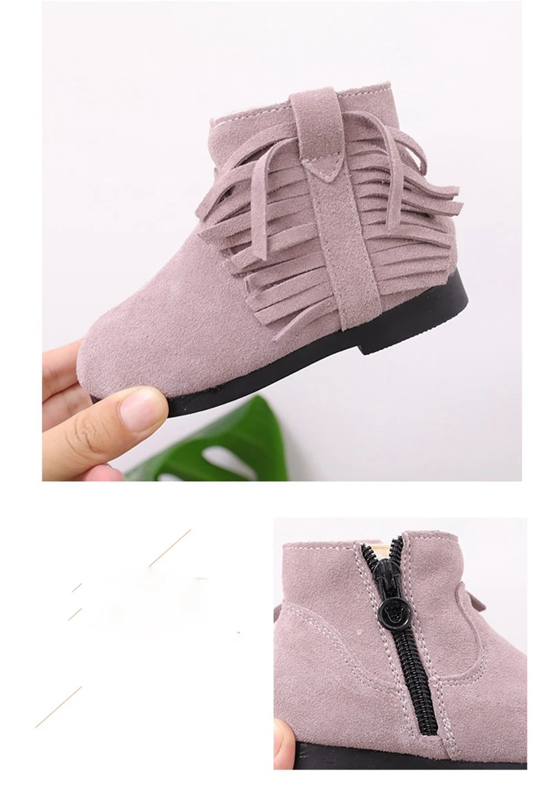 POSH DREAM Pink Winter Fashion Rubber Boots For Girls Tassels Kids Snow Boots Children Knee-high Warm Cotton Soft Back-tied