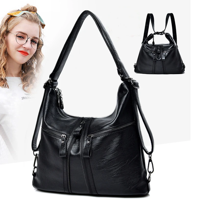 

Multi-pocket Women's Pu Leather Backpack Black Soft Crocodile Pattern Back Pack Ladies City Casual Travel Tote Packbag Mochilas