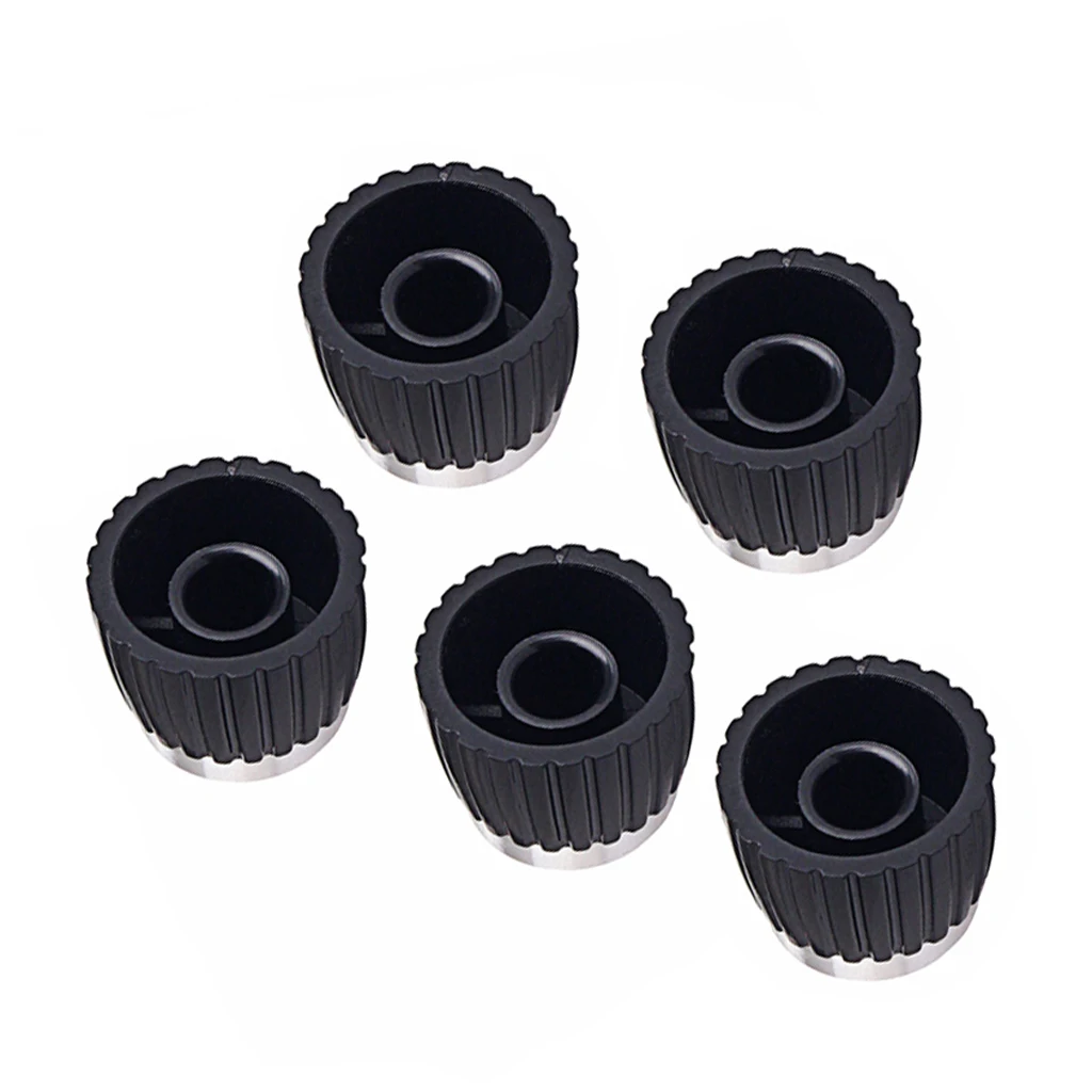 5Pcs Plastic Black Guitar Stereo AMP Amplifier Knobs Buttons with Silver Cap for    