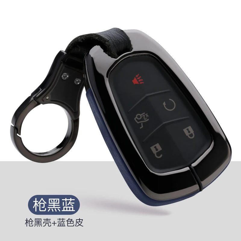 A-black blue Кожаный чехол для ключей из цинкового сплава для Cadillac Escalade ESV XTS ats, CTS SRX 6BT CT6 ATS-L XT5 BLS автомобильный Стайлинг ключ аксессуары - Название цвета: A-black blue