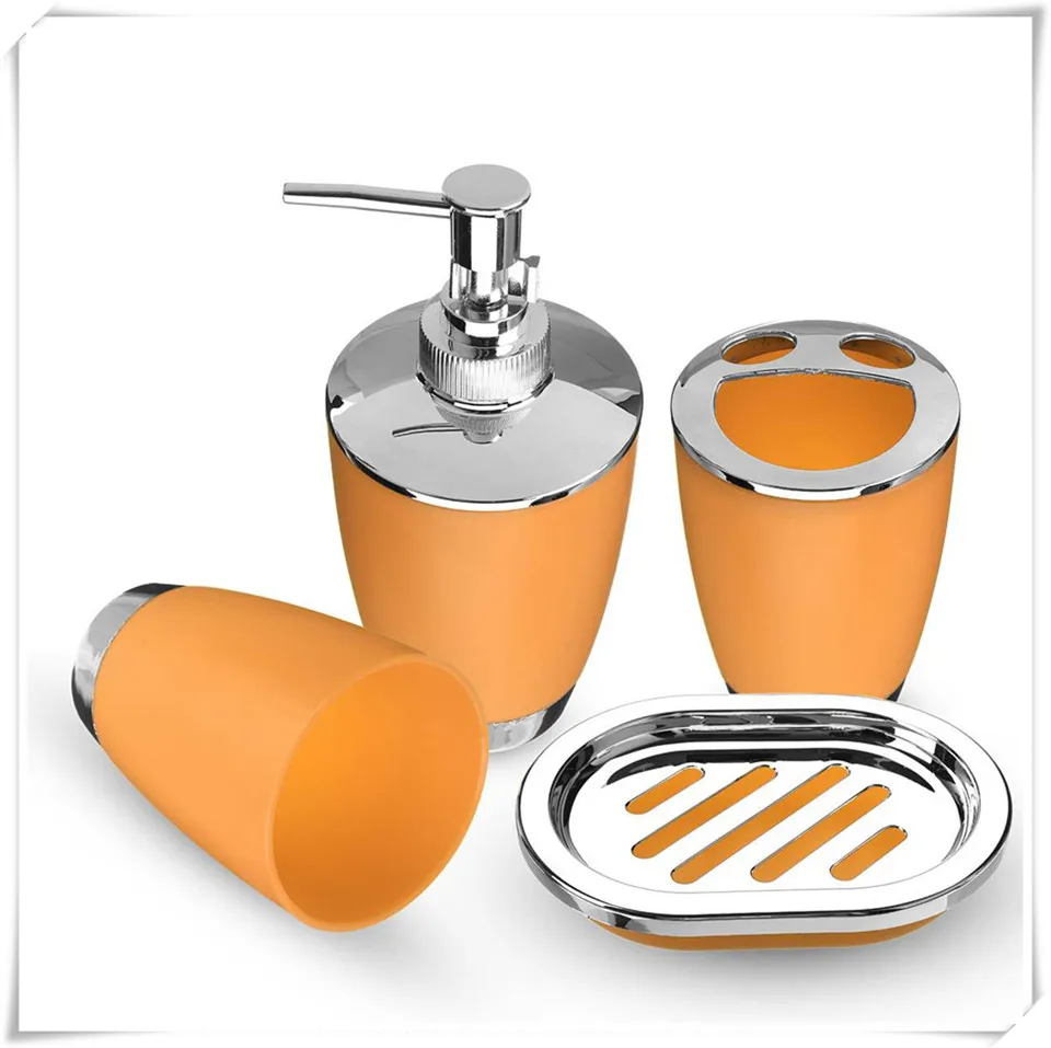 orange set MSJO набор для ванной 4 шт. мыльница диспенсер бутылка Санузел чашка держатель для зубной щетки костюм украшение дома аксессуары - Цвет: orange set