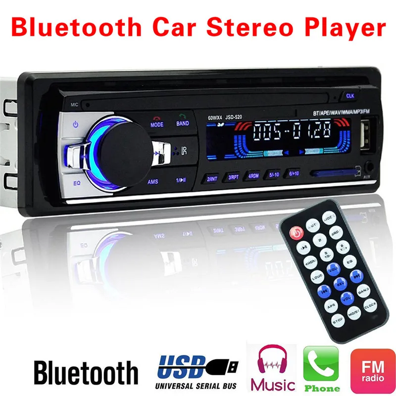 Автомобильный Bluetooth Радио стерео плеер V2.0 12 В в-тире MP3/USB/SD/AUX-IN/FM ISO мощность Aux вход приемник автомобильные аксессуары интерьер