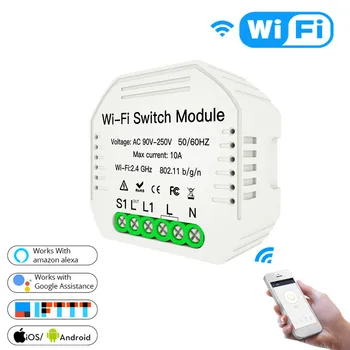 

Wifi Smart Switch Module Smart Life/Tuya APP Remote Control 1/2 Way 90-250V Smart Home Switch Module Compatible Alexa GoogleHome