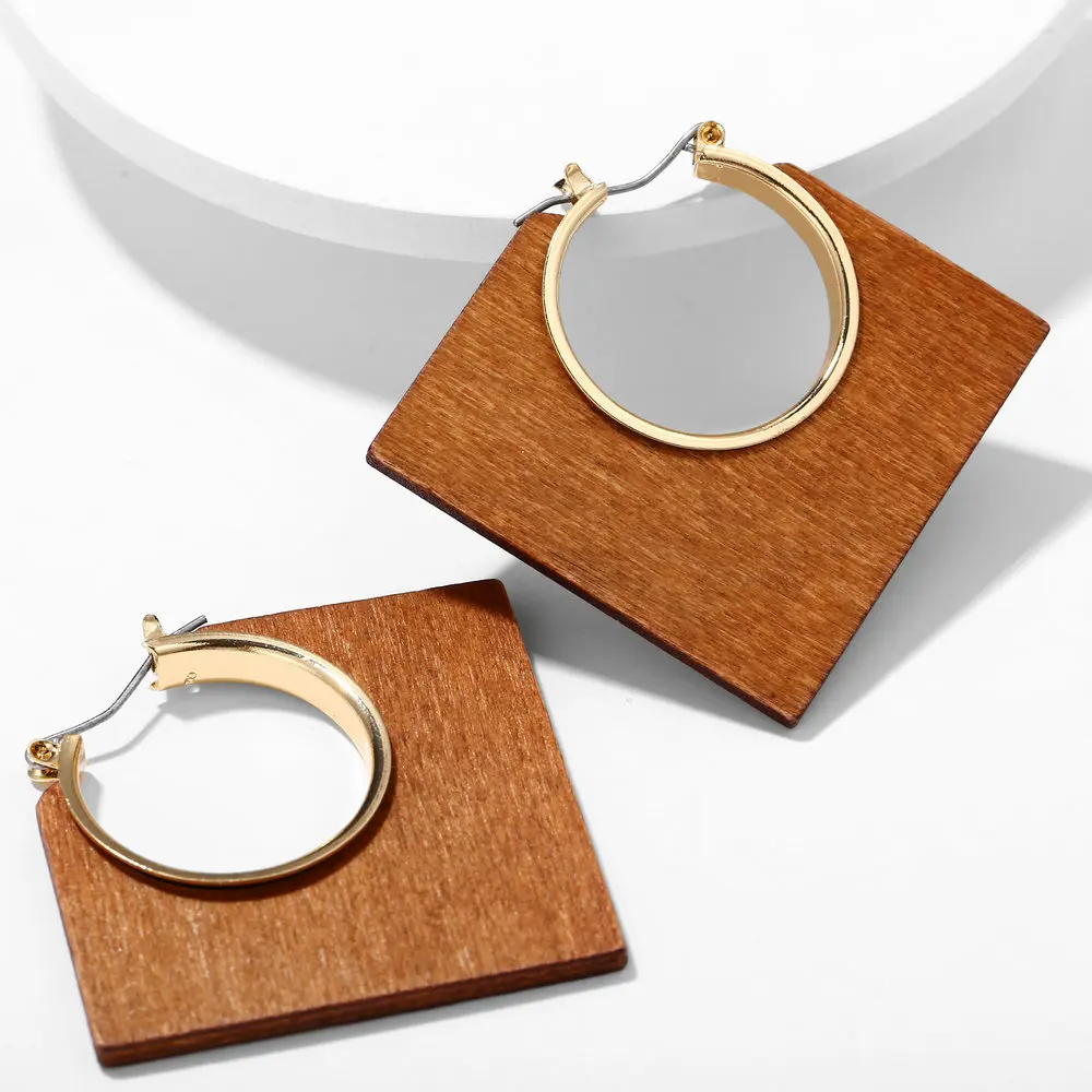 EthnicNewGeometricSquareDangleEarringsWoodenRhombusEarrings