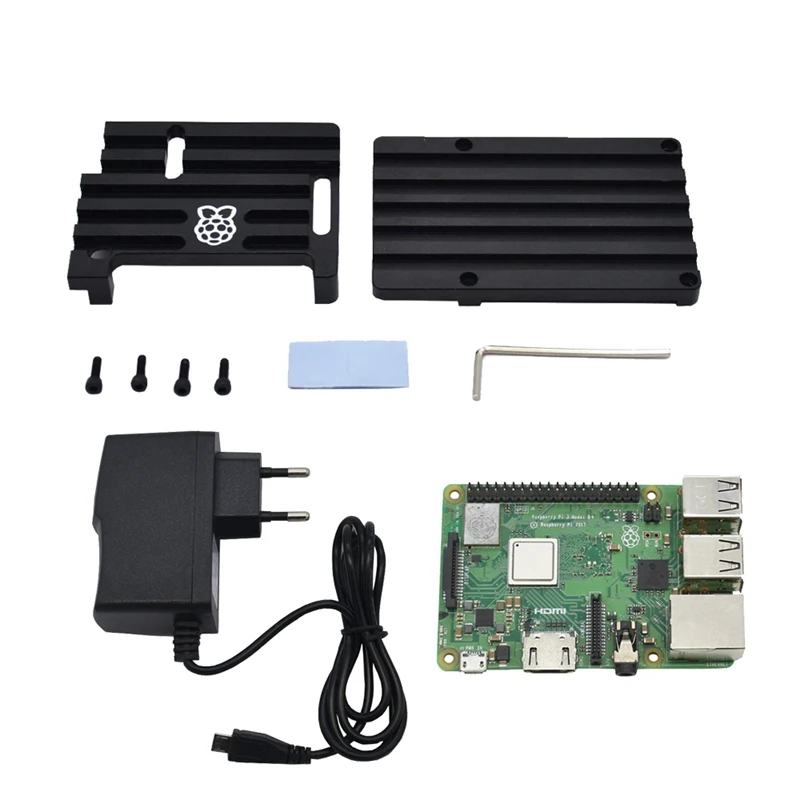 Raspberry Pi 3 Model B+(плюс) плата+ алюминиевый корпус с ЧПУ+ адаптер питания 5V 2.5A с Wifi и комплект bluetooth