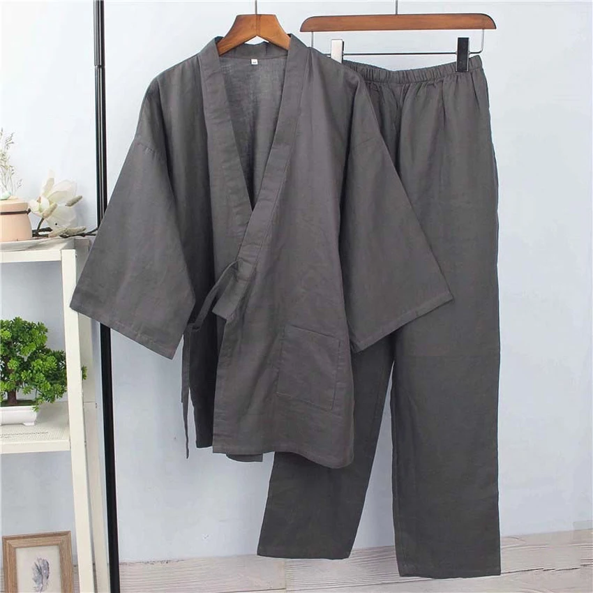 mens pajama shorts set Cotton Japanese Sleepwear Fori Men Kimono Haori Pajamas Nightgown  Summer Tops+pants Clothing Set Breathable Yukata Jinbei best mens pajamas Pajama Sets