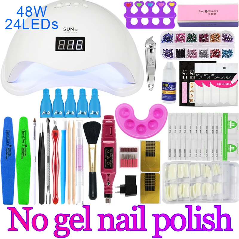 48w no nail polish Набор для ногтей 36/48/54 Вт УФ светодиодная лампа для маникюра, набор инструментов электрическая дрель в наборе 12/6 Цвет био-Гели Soak Off Гель-лак для ногтей комплект - Color: 48w no nail polish