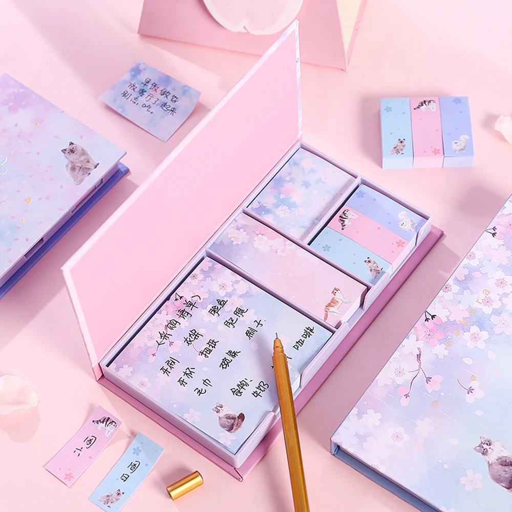 

1 Set Kawaii Gold Sticky Memo Pad Note Set Cute Starry Sky Flowers Notepad Student Scrapbook DIY Decorative Boxed N Times Sticky