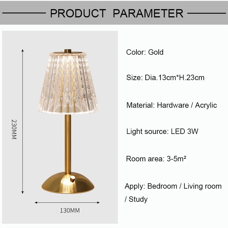 led de toque com ajuste dourado, para