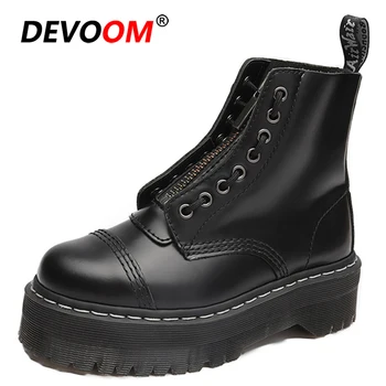

2020 Platform Shoes Ankle Boots Women Genuine Leather Chunky Short Boots Women Motorcycle Black Shoes Botas Mujer Plus Size 41