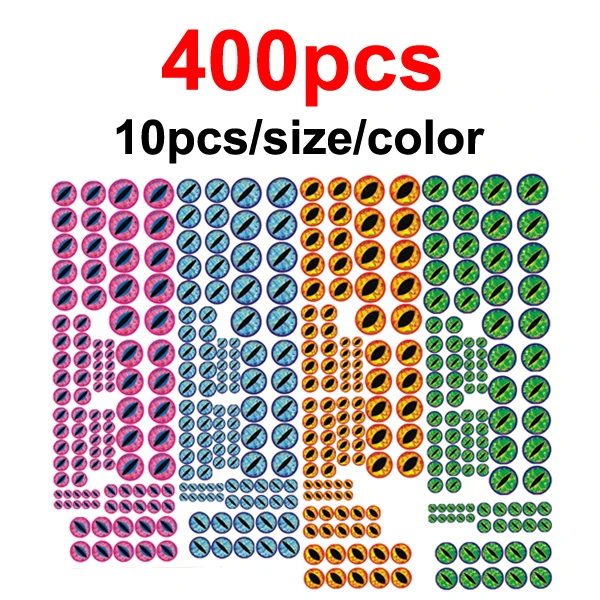 400pcs Vampfly 400 шт смешанных размеров 4 цвета голографическая приманка для рыбалки 3D 4D DIY рыбные глаза для морской ловли мух Щука окуня приманки материал - Цвет: 400pcs