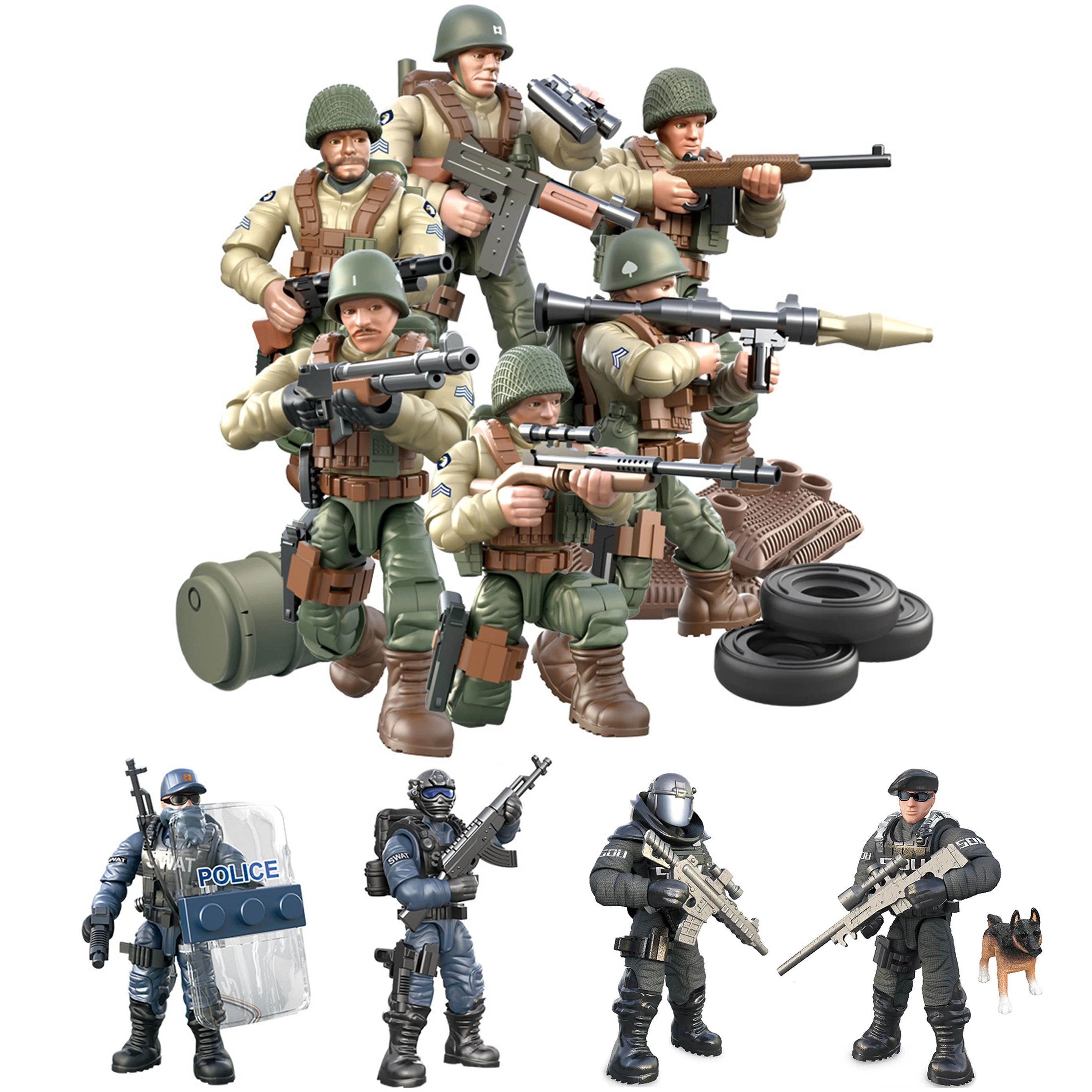 1:35 Fai Da Te Figura Ww2 Soldato Swat Usa Esercito Serie Militare Arma Pistola Playmobil Modello Building Block Mattone Bambini Giocattoli Regalo Per