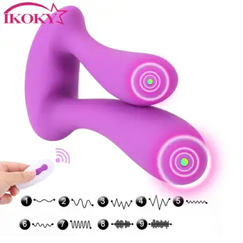 Double Penetration Dual Head Vibrator Anal Vagina Massager 9 Speed G-Spot Stimulator Rechargeable Remote Sex Toys For Woman 1