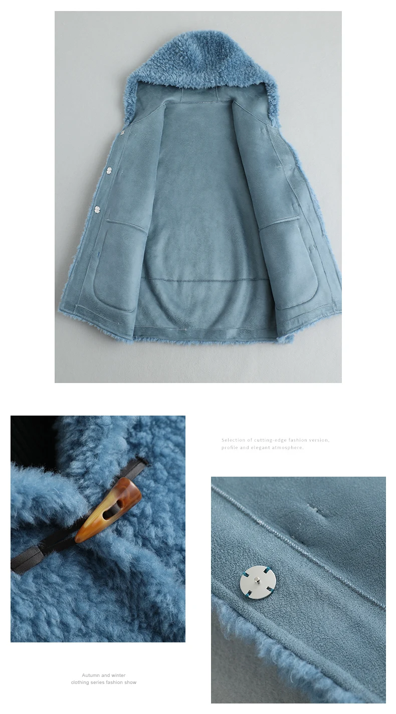 PUDI A19504 women winter genuine wool fur coat winter buckler horn warm lady hood coat jacket overcoat