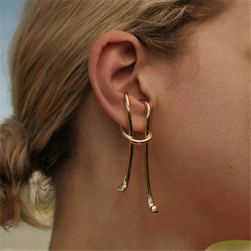 RUIYI реальные 925 стерлингового серебра 18K золото серьга геометрической формы зажимы Для женщин ни одного
