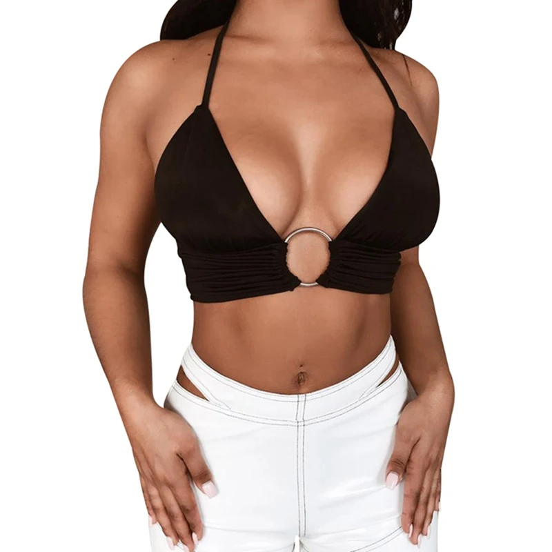 Women's New Sexy Toops Hanging Neck Ring Circle With Exposed Umbilical Leopard Camisole Tops