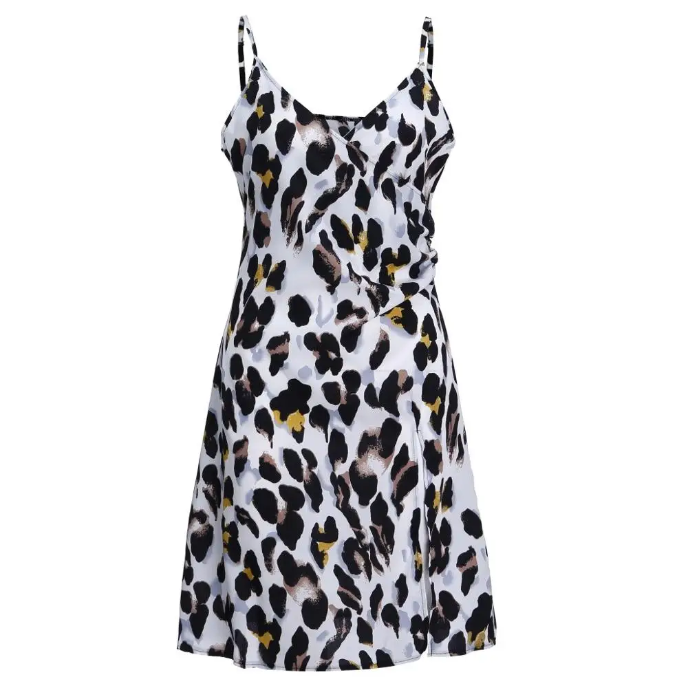 Сексуальное женское леопардовое мини-платье на бретельках, без рукавов, повседневные платья с леопардовым принтом, вечерние свободный, Повседневный, с открытой спиной, платье Y3 - Цвет: White