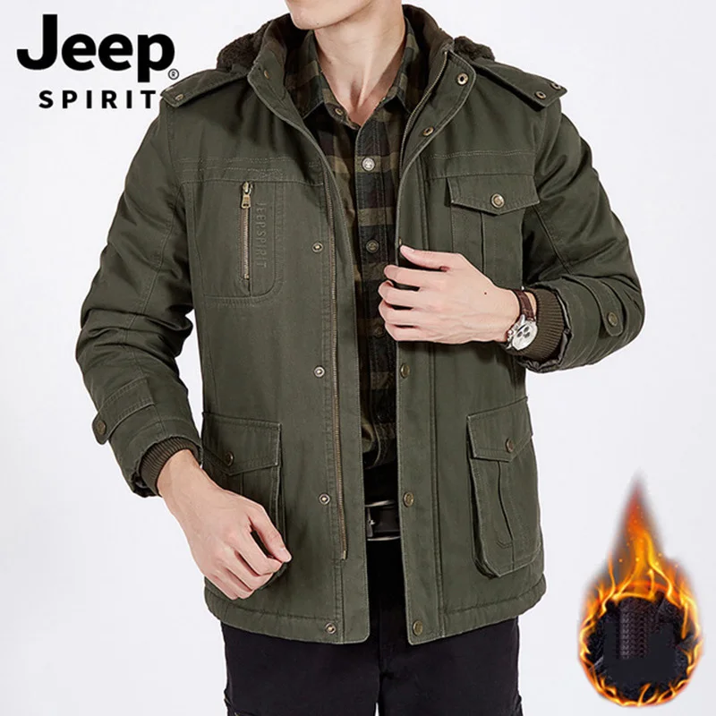 JEEP SPIRIT Зимняя парка куртка мужская Повседневная ветровка с капюшоном и воротником Толстая теплая зимняя куртка мужская флисовая шерсть теплая парка Hombre