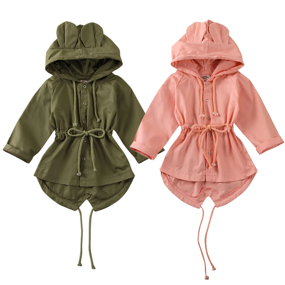 2020 Autumn Spring Infant Boys Girls Baby Trench Coat Solid Single Breasted Ears Hooded Tops 2 Colors | Детская одежда и обувь