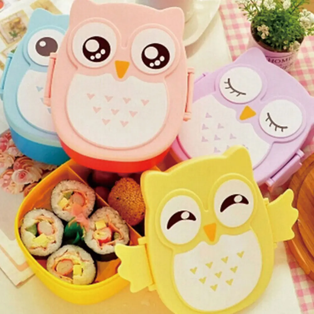 

Cute Cartoon Owl Lunch Box Food Container Storage Box Portable Kids Student Lunch Bento Box Container With Compartments Case 4