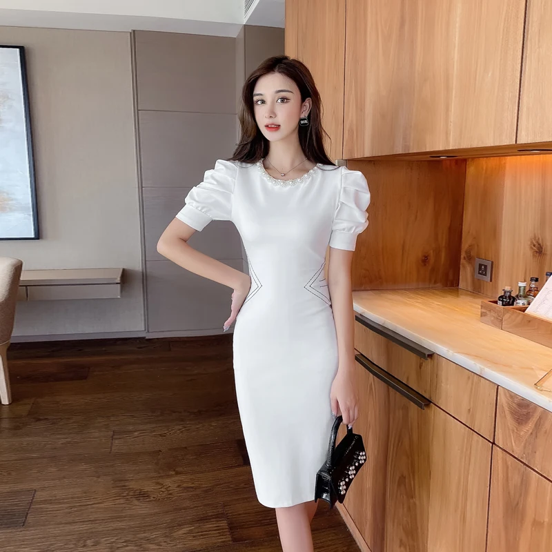 Tight Women's Party Dress Simple Style Fluffy Sleeves Beading Red Dresses  for Woman Female Clothing Vintage Clothes Summer 2021 - AliExpress