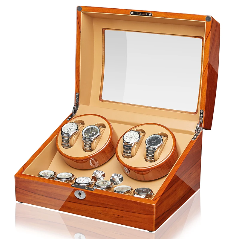 

JQUEEN 4 Automatic Applewood Watch Winder with 6 Storage Case Modes For Mechanical Watch