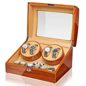 

JQUEEN 4 Automatic Applewood Watch Winder with 6 Storage Case Modes For Mechanical Watch