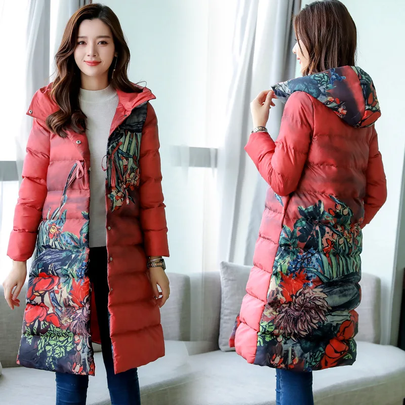 

2018 Winter New Style Korean-style Fashion Slim Fit Hooded Cotton-padded Clothes WOMEN'S Dress Mid-length Cotton-padded Jacket T