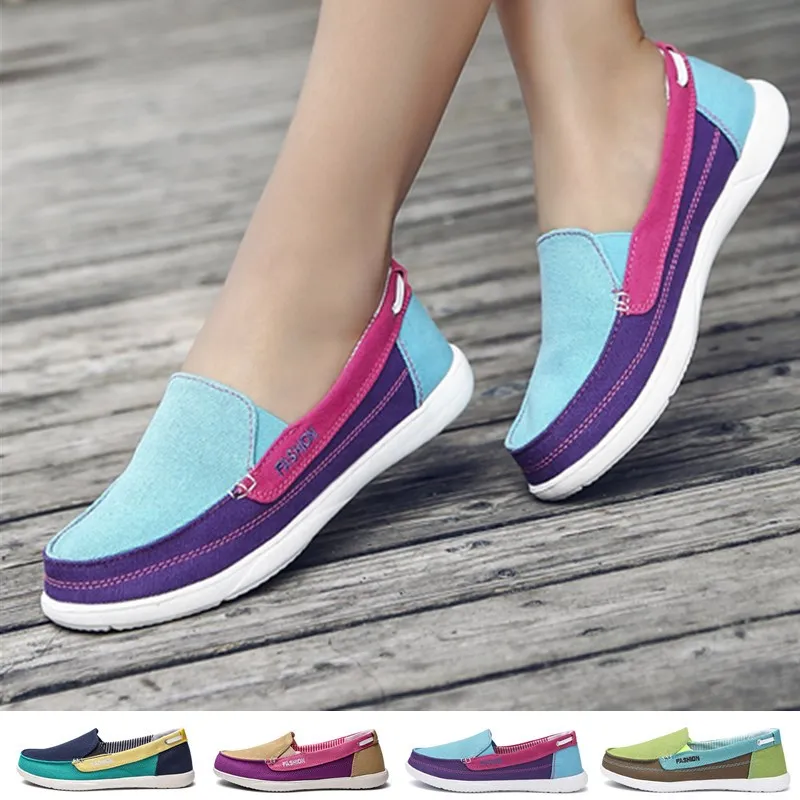 

Fashion Womens Shoes Walking Slip on Loafers Canvas Shoes Low Breathable Casual Solid Color Flat shoes
