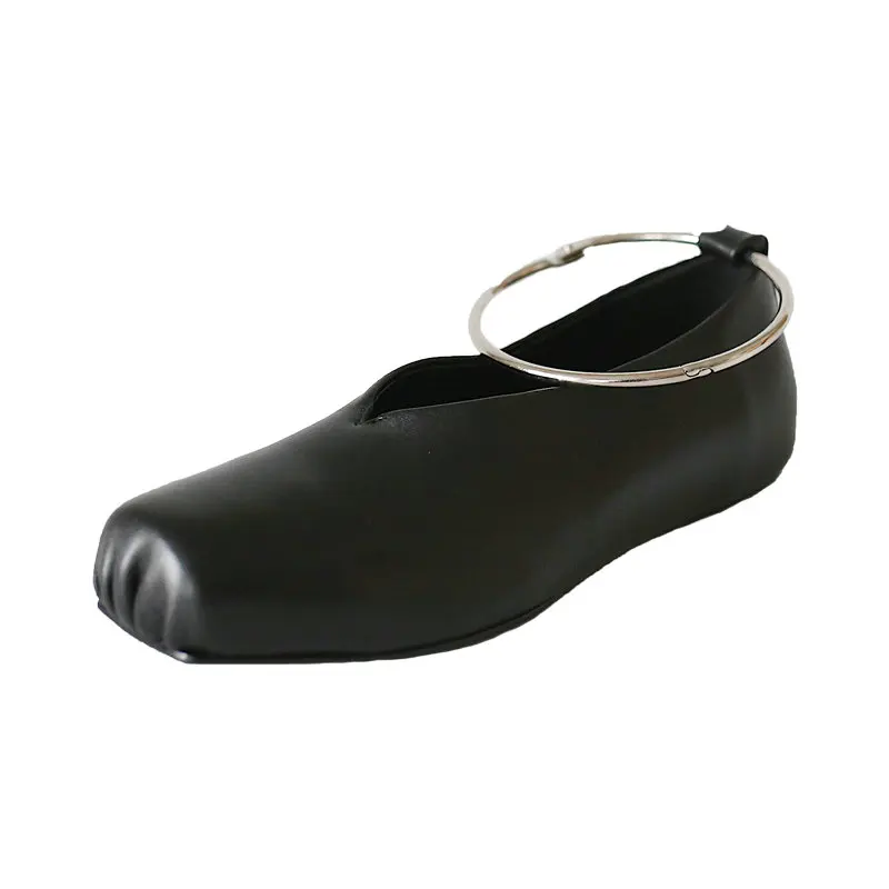 

Retro Genuine Leather Women Pumps Flat Heel Square Toe Office Shoes Woman Spring Casual Shoes Ladies Black Color