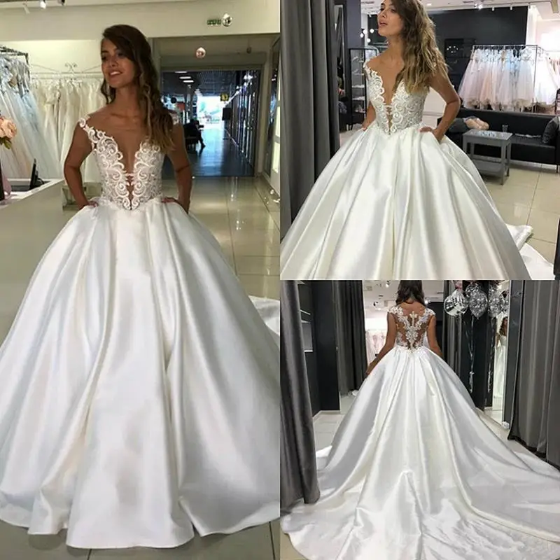 Винтажное атласное свадебное платье 2021 robe de mariee с V-образным вырезом и открытыми