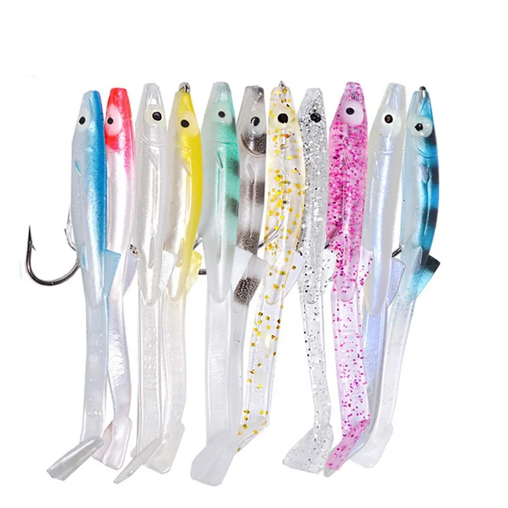 

6 Pcs/Lot Soft Glow Eel Lures Silicone Wobbler Artificial Eel Fishing Baits Sea Bass Pike Grouper Fishing Lead Jig Head Tackle
