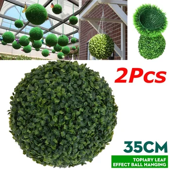

2 PCS 35cm Plastic Topiary Tree Leaf Effect Ball Hanging Home Garden Decor Artificial Hanging Topiary Buxus Balls