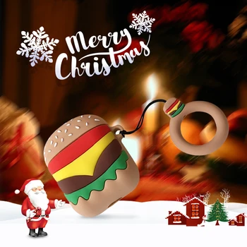 

Merry Christmas Gifts Case For AirPods 2 1 3D Hamburger Popcorn Earphone Charger Cover Capa For Airpods Coque Anti-lost Lanyard