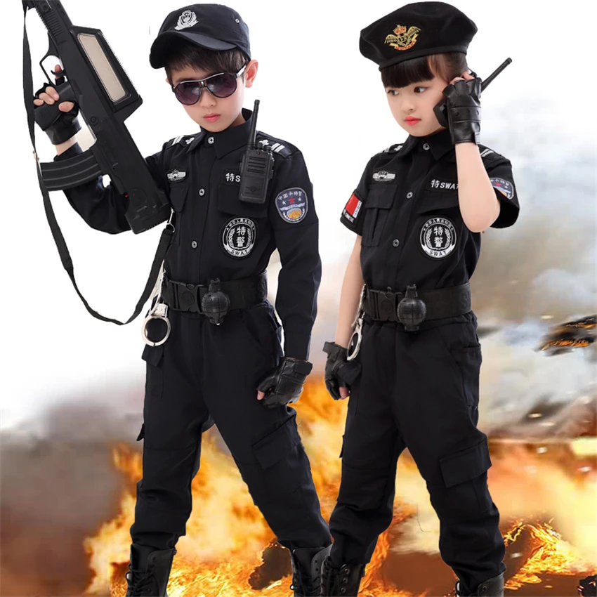 Online Kinder Halloween Polizist Kostüme Kinder Party Karneval Polizei Uniform 110 160cm Jungen Armee Polizisten Cosplay Kleidung Sets