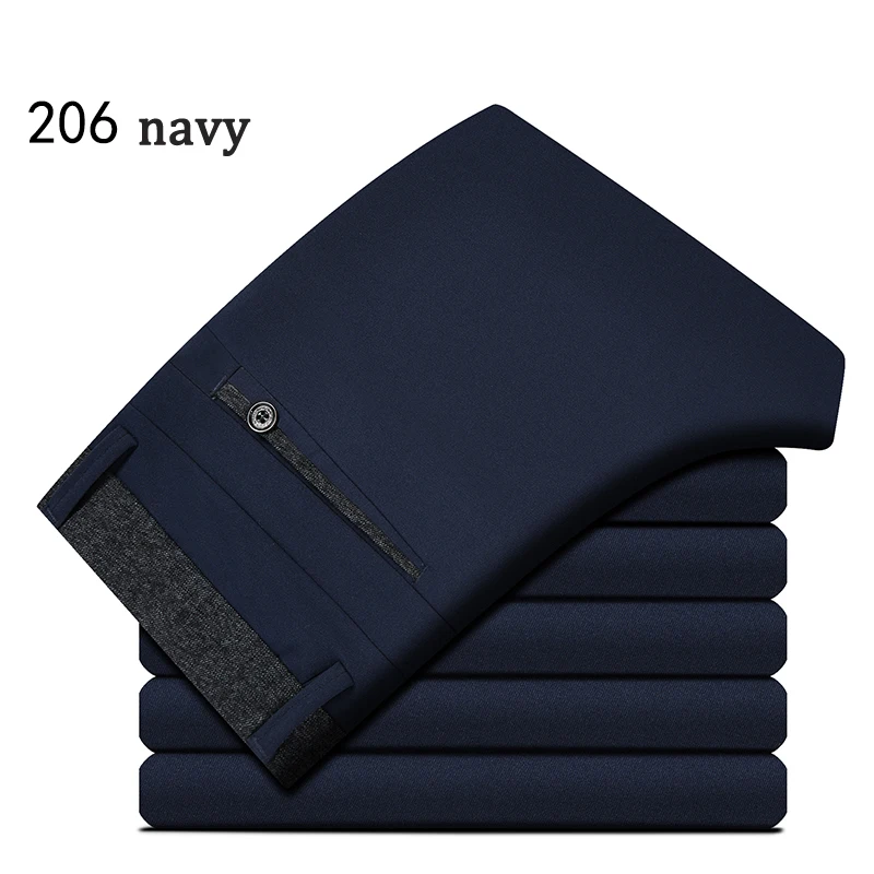 206 navy Мужские прямые брюки, весна-осень, деловые повседневные длинные Стрейчевые брюки со средней талией, размеры 28-38, мужские брюки, pantalon homme - Цвет: 206 navy