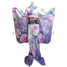 Японская гейша традиционная женская синяя Цветочная фурисодная кимоно Косплей Костюм
