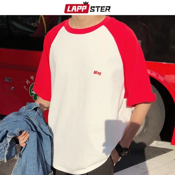 

LAPPSTER Men Color Block Raglan Graphic T Shirts 2020 Summer Couple Oversized T-shirts Male Red Korean Harajuku Funny Tees