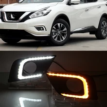 Auto Flahsing 1 Paar Voor Nissan Murano 2015 2016 Drl Dagrijverlichting Fog Lamp Cover 12V Daglicht Met geel Richtingaanwijzer
