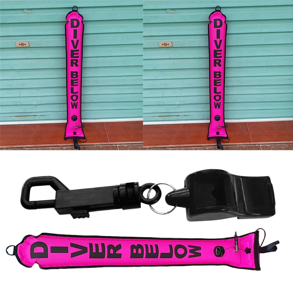 Scuba Safety Sausage Tube Diver Below SMB & Emergency Survival Whistle with Clip Surface Marker Buoy